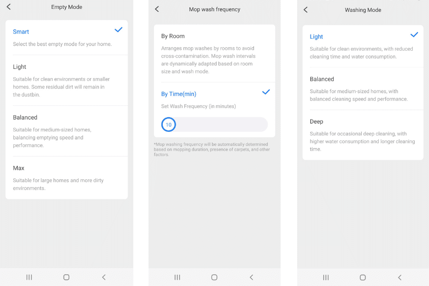 Various settings for the operation of the Roborock S7 Pro Ultra Station can be seen.